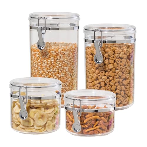 4pc Clear Canister Set with Clamp Lids Airtight Containers in Sizes Ideal for Kitchen & Pantry Storage of Bulk