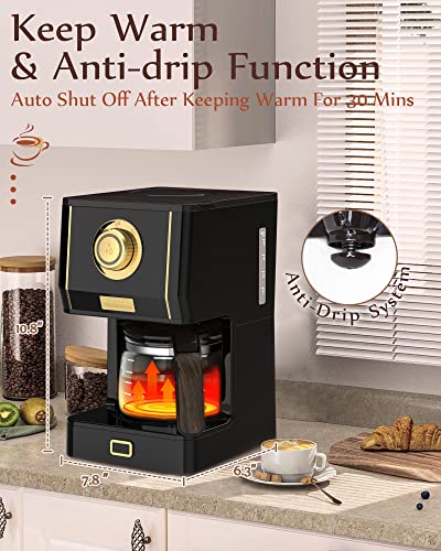 Coffee Maker 25 Oz Drip Retro Style Coffee Machine with Glass Coffee Pot with Reusable Coffee Filter & Three Brewing Modes