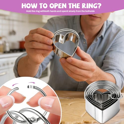 Stainless Steel Heart Cookie Cutter Set of 5 with Handle