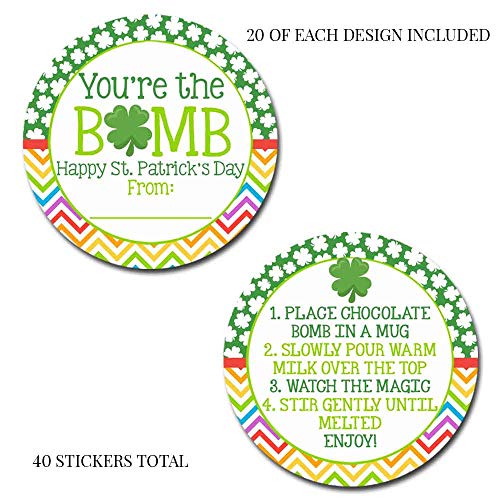 You're The Bomb Shamrock Themed Happy St. Patrick's Day Hot Cocoa Bomb Packaging Sticker Labels