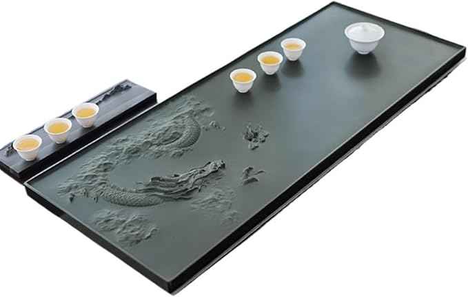 Tea Set Natural Ebony Stone Tea Tray Whole Original Stone Small Tea Table Tian Luo Green Tea Sea Office Tea Set Chinese Tea Set(90 * 35 * 3cm)