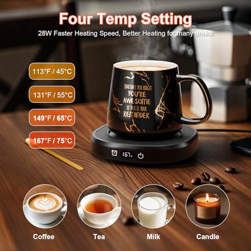 Coffee Mug Warmer with You are Awesome Mug Set Electric Cup Warmer for Desk