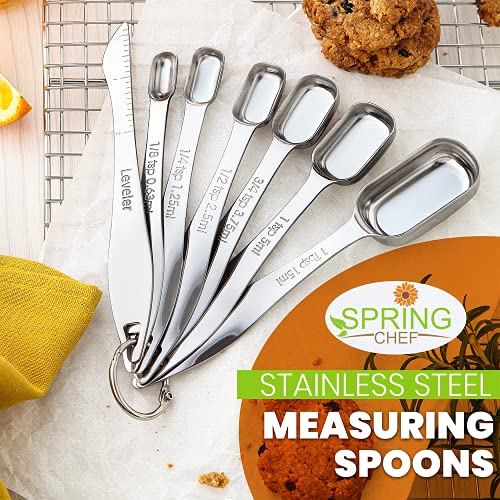 Nesting Stainless Steel Measuring Spoons Set of 7 with Leveler