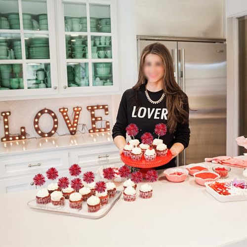 30Pcs Foil Firework Cupcake Toppers Sparkle Tinsel Cupcake Picks Happy Birthday Cake Toppers Drink Stirrers Cocktail Food Fruit Toothpicks for Baby Shower Birthday Party Supplies Red (30 Count)