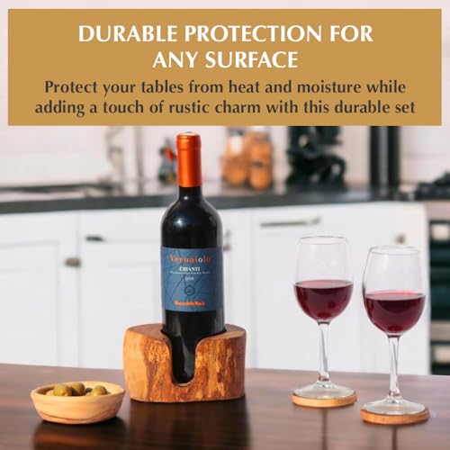 Olive Wood Coasters Set of 6 & Holder