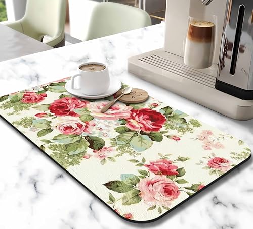 Dish Drying Mat for Kitchen Counter 20x12in Washable Quick Dish Drying Pad Rubber Backed Absorbent Draining Mat Fit Kitchen Counter