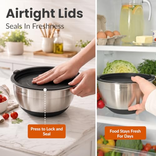 6Pc Stainless Steel Mixing Bowls with Lids Set