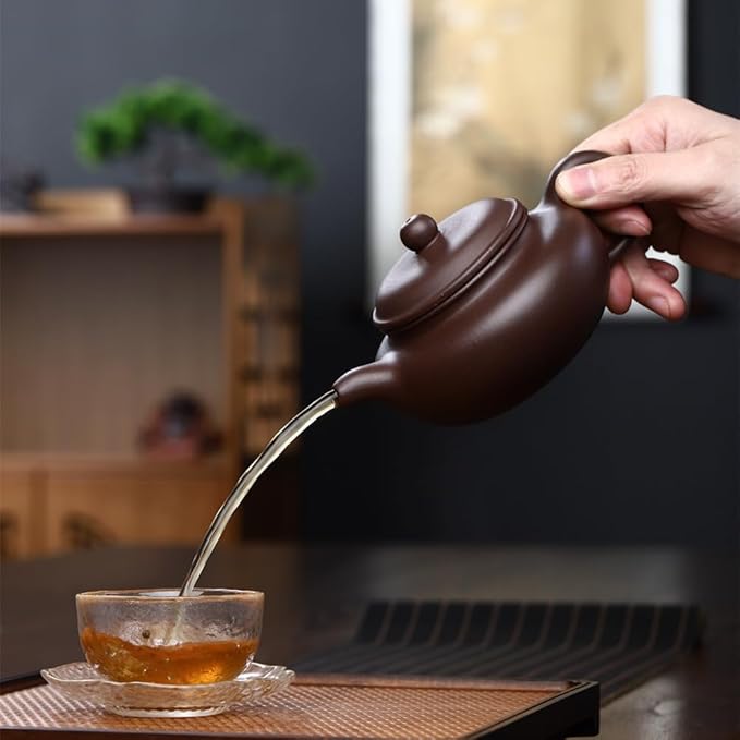 Teapot Chinese Gongfu Genuine Black Clay Zisha 10oz Classics Fanggu Pot Infusers Tea (Zini purple clay)