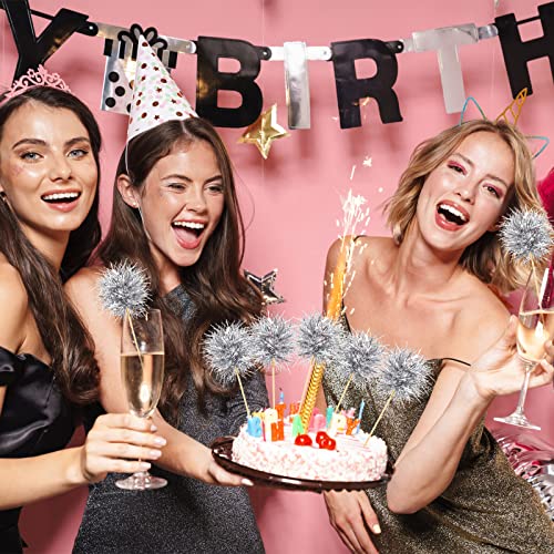 100 Pcs Silver Foil Firework Cupcake Toppers New Year Sparkle Tinsel Cake Toppers Cake Decoration Cocktail Fruit Toothpick for Birthday Wedding Graduation Party (100 Count)