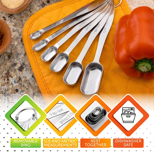 Nesting Stainless Steel Measuring Spoons Set of 7 with Leveler