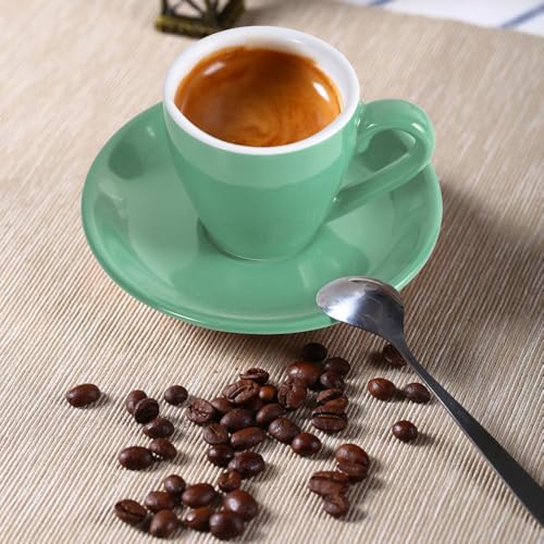 Porcelain Espresso Cup with Saucer And Stainless Steel mini Spoons (7 Count)