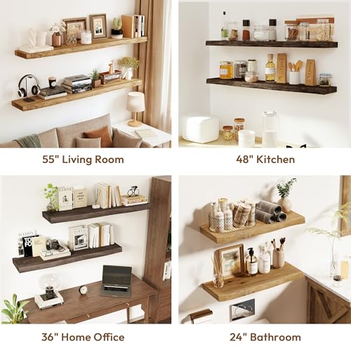 Wood Floating Shelves Live Edge 55” Set of 1