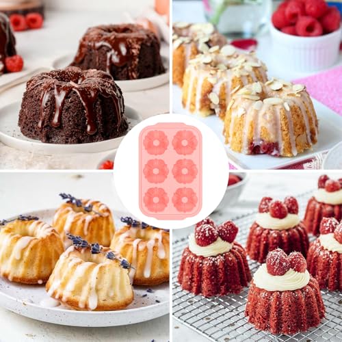 3 Inch Mini Fluted Tube Cake Pans for Baking with Metal Reinforced Frame (2 Count)