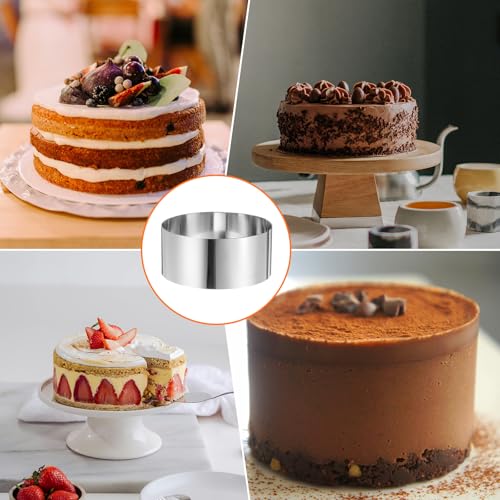 Round Cake Ring 6 x 2.75 Inch Seamless Stainless Steel Pastry Mousse Dessert Ring Mirror Coating for Baking Cooking Making Tool