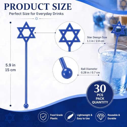 30 Pcs Hanukkah Drink Stirrers Hexagram Star Stir Sticks (30 Count)