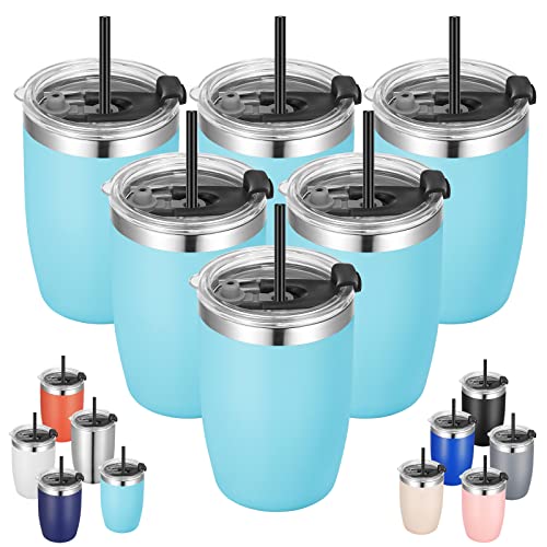 Stainless Steel 12 oz Tumblers bulk Vacuum Insulated Double Wall Travel Tumbler with Lid and Straw Reusable Tumbler (6 Count)