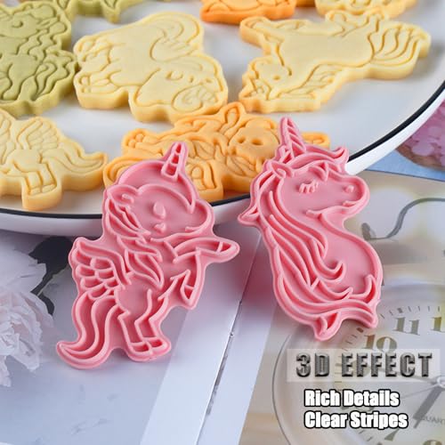 8 Pcs Unicorn Cookie Cutters Set Baking Molds 3D Unicorn Press type Cookie Cutter for Baking