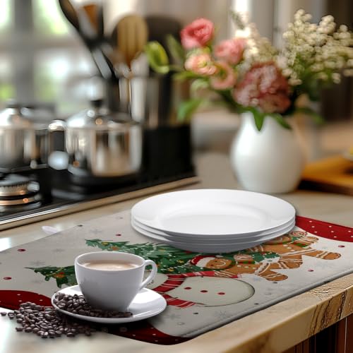 Winter Snowman Red Dish Drying Mats Christmas Gingerbread Man Dish Mat Drying Matt Xmas Tree Dishes Dryer Pad For Kitchen Counter Absorbent Microfiber Washable Foldable Reusable 18x24 In