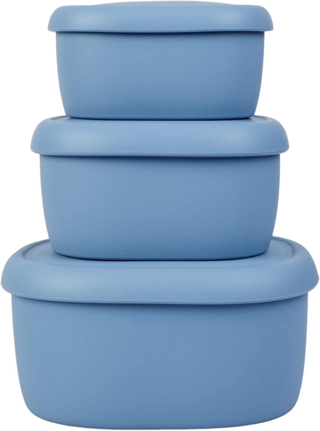 BLUE GINKGO Nesting Silicone Containers - Set of 3 Hard-Shell Silicone Food Storage Containers | BPA Free, Airtight, Dishwasher and Freezer Safe (6.7oz, 10oz, 20oz) - Blue - Blissbrew