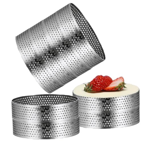 8Packs Perforated Tart Rings 4 Inch Stainless Steel Perforated Cake Rings (8 Count)