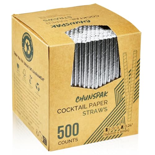 Chunsapk 5.75 inch Disposable Short Silver Paper Cocktail Straws (500 Count)
