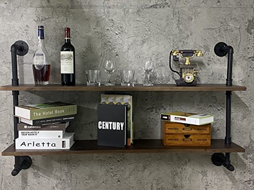 Industrial Pipe Wall Shelves Pipe Shelving with Real Wood Plank 36 Inches