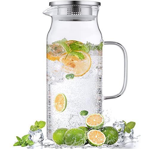 2 Liter 68 oz Glass Pitcher with Lid and Handle
