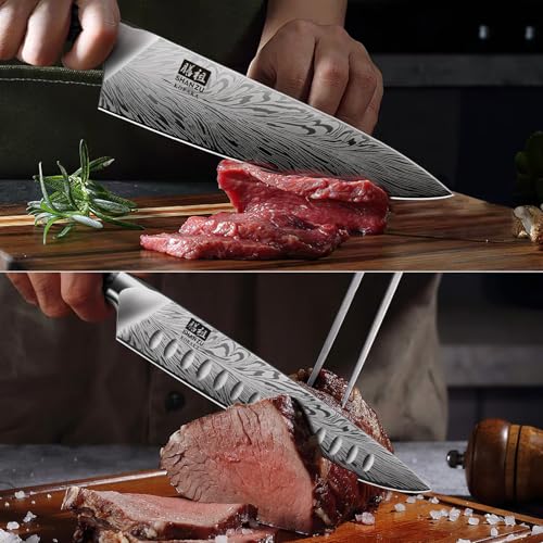 Kitchen Knife Set with Double Sided Magnetic Knife Block (7 Count)