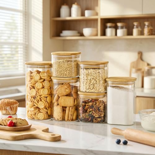 21 oz Square Glass Food Storage Containers with Airtight Bamboo Lids (4 Count)