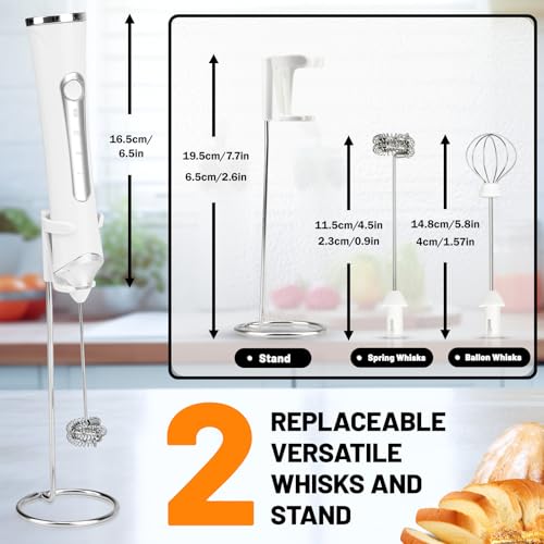 Milk Frother USB C Rechargeable New Upgraded Handheld Frother Wand with 2 304 Stainless Whisks 1 Stand