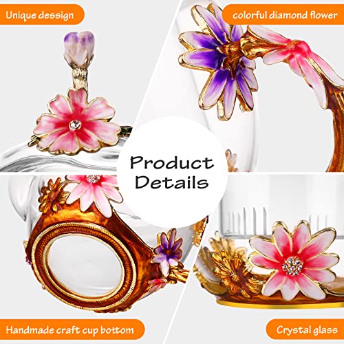35OZ Enamel Glass Flower Teapot Gifts For Women