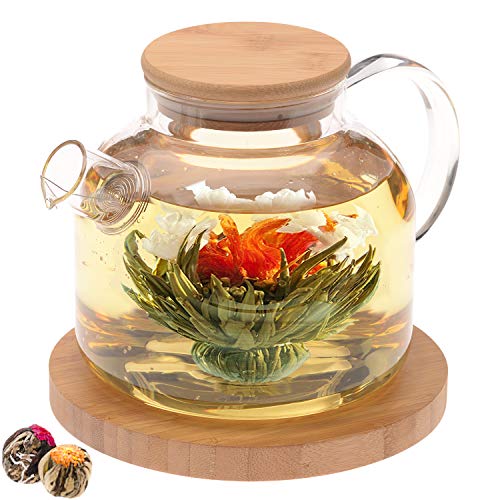 Stovetop Safe Glass Teapot with Bamboo Lid