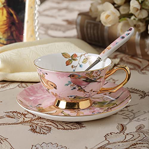 Coffee Mugs Pastoral Bird Bone China Tea Cup Saucer Spoon Set Europe Porcelain Coffee Cup 200ml Mug Tray Cafe Tumbler Party Drinkware Mug Set