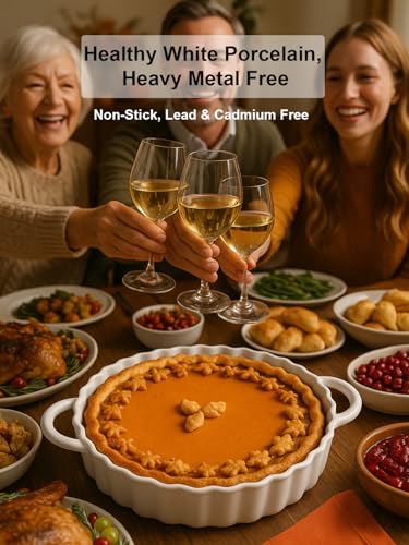 9×2in Deep Ceramic Pie Pan with Handles for Pie Quiche Tart Baking. Easy to grip