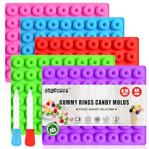 5 Pack Gummy Rings Candy Molds Silicone Round Mini Donut Mold with 2 Dropper
