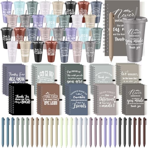90 Pcs Employee Appreciation Gifts Bulk 24 oz Thank You Tumbler with Lid and Straw Mini Spiral Notebooks and Pens Appreciation Gifts for Team Employee Coworkers Teacher (90 Count)