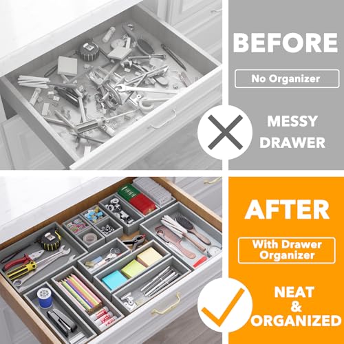 14 Piece Bamboo Drawer Organizer Storage Boxes Set