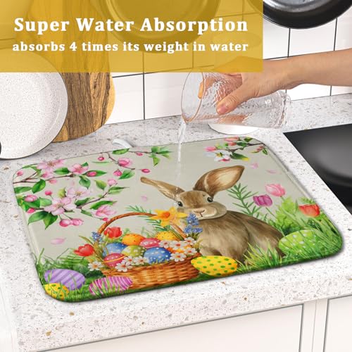 Easter Bunny Colorful Eggs Dish Drying Mat for Kitchen Counter