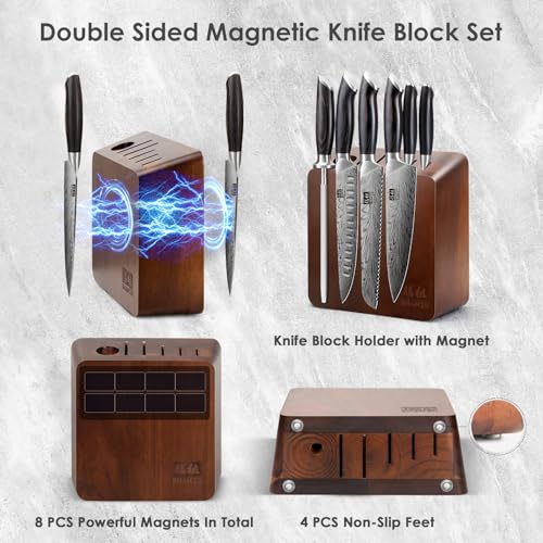 Kitchen Knife Set with Double Sided Magnetic Knife Block (7 Count)