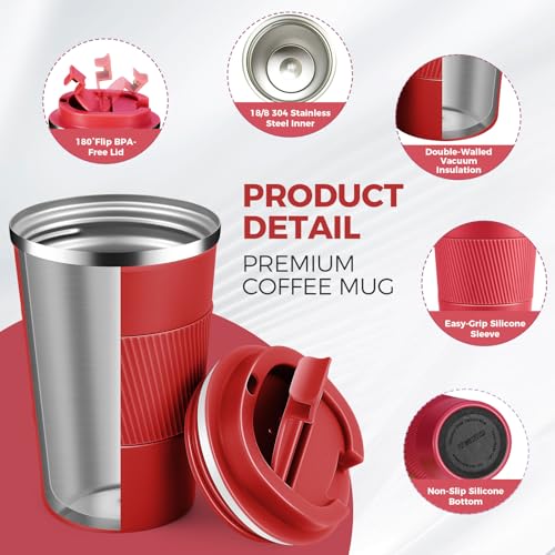 13 oz Stainless Steel Insulated Travel Coffee Mug with Fip Lid
