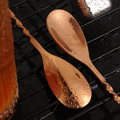 Rose Gold 12 Inch Stainless Steel Cocktail Spoon with Leaf Handle