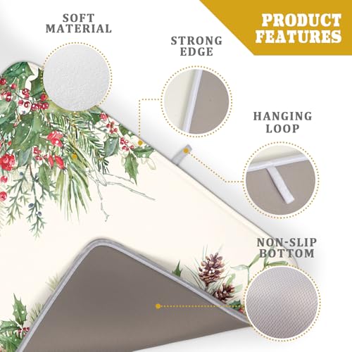 Poinsettia Dish Drying Mat for Countertop 18"x24" Christmas Red Floral Winter Holly Berries Dish Drainer Mats Absorbent Microfiber Dish Drying Pad Protector for Kitchen Home Decor Large