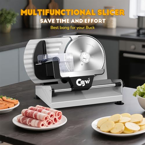 Meat Slicer 220W Electric Deil Food Slicer with 2 Removable 7.5" Blades