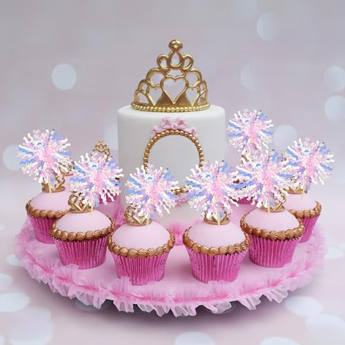 30Pcs Foil Firework Cupcake Toppers Firework Cake Toppers Tinsel Flower Drink Stirrers Cocktail Food Fruit Toothpicks for Valentine's Day Party Decorations Pink (30 Count)