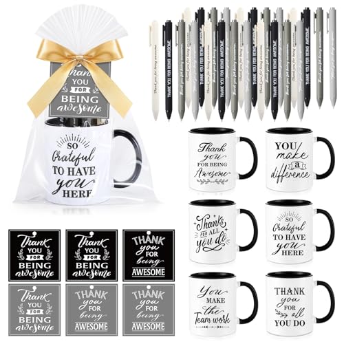 6 Set Employee Appreciation Gifts Include Thank You Staff Mug Gift Set 12 oz Appreciation Mugs Inspirational Pens Tags for Employee Staff Team Group (6 Count)