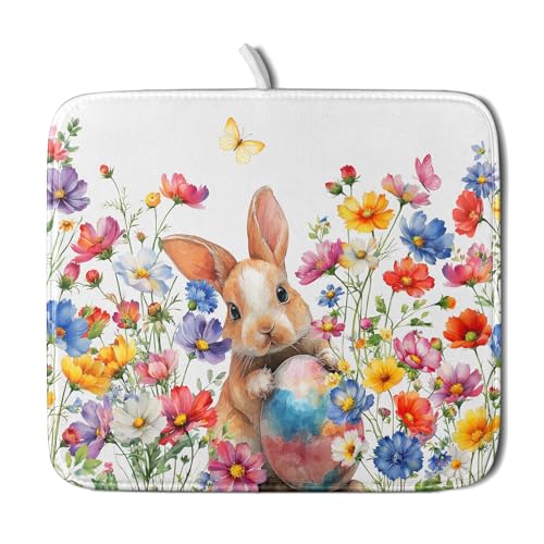 Spring Easter Rabbit Egg Dish Drying Mat for Kitchen Counter