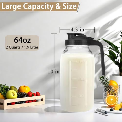 64oz (2 quart) Glass Pitcher with Lid, Mason Jar Pitcher, Glass Container