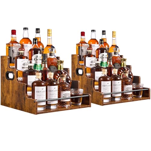 2-Pack 4-Tier Liquor Bottle Display Shelf, 16-Inch, Rustic Brown (2 Count)