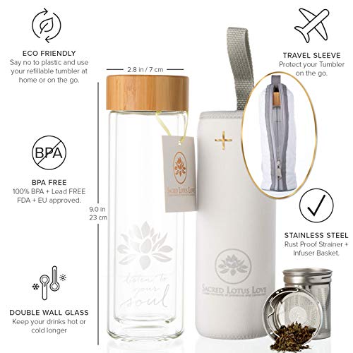 Double Walled Glass Tea Tumbler with Infuser and Strainer 15oz