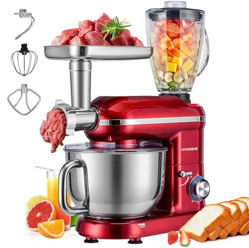3-in-1 Stand Mixer, 6-Quart Tilt-Head Mixer, 10 Speeds, Red